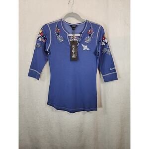 ALP-n-Rock Genevieve Henley: Sundance Gray Blue 3/4 Sleeve Shirt XS New With Tag